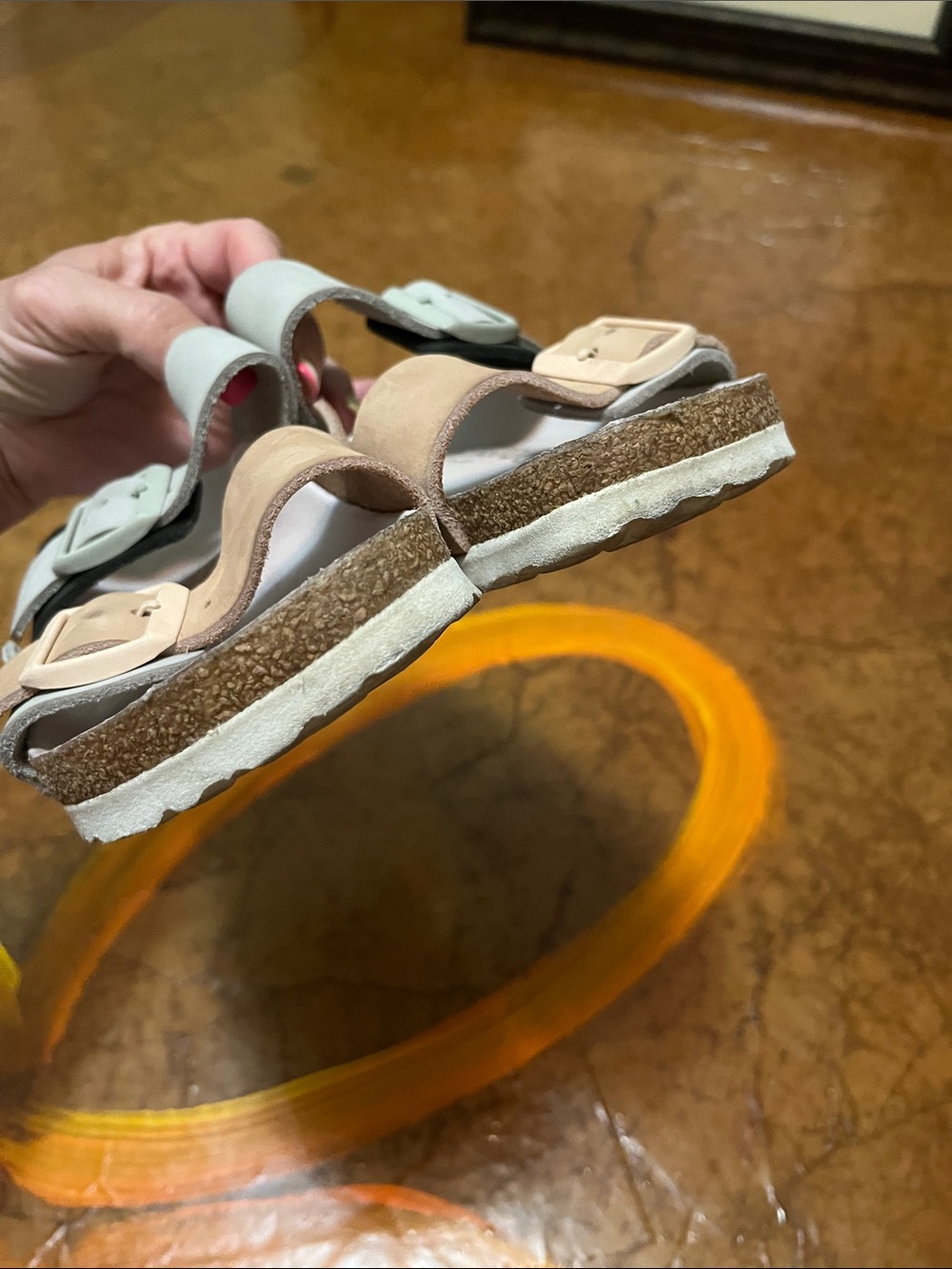 Women’s Birkenstock Two-Band Sandals in Beige and Light Gray SZ 36 - Picture 9 of 11